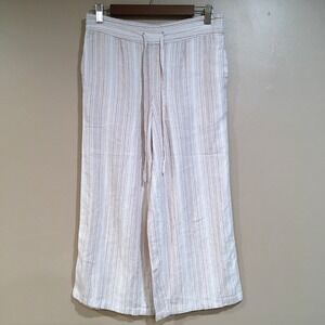 Per Se Linen Blend Cropped Wide Leg Pants Women S Petite Cream Tan Beach Coastal
